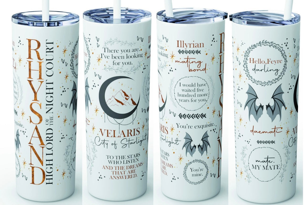 ACOTAR SERIES 20oz Stainless steel tumbler with metal straw - Fantasy - Bookish