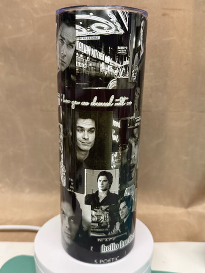 Damon Salvatore/Ian somerhalder 20oz Stainless steel tumbler with metal straw - Vampire Diaries