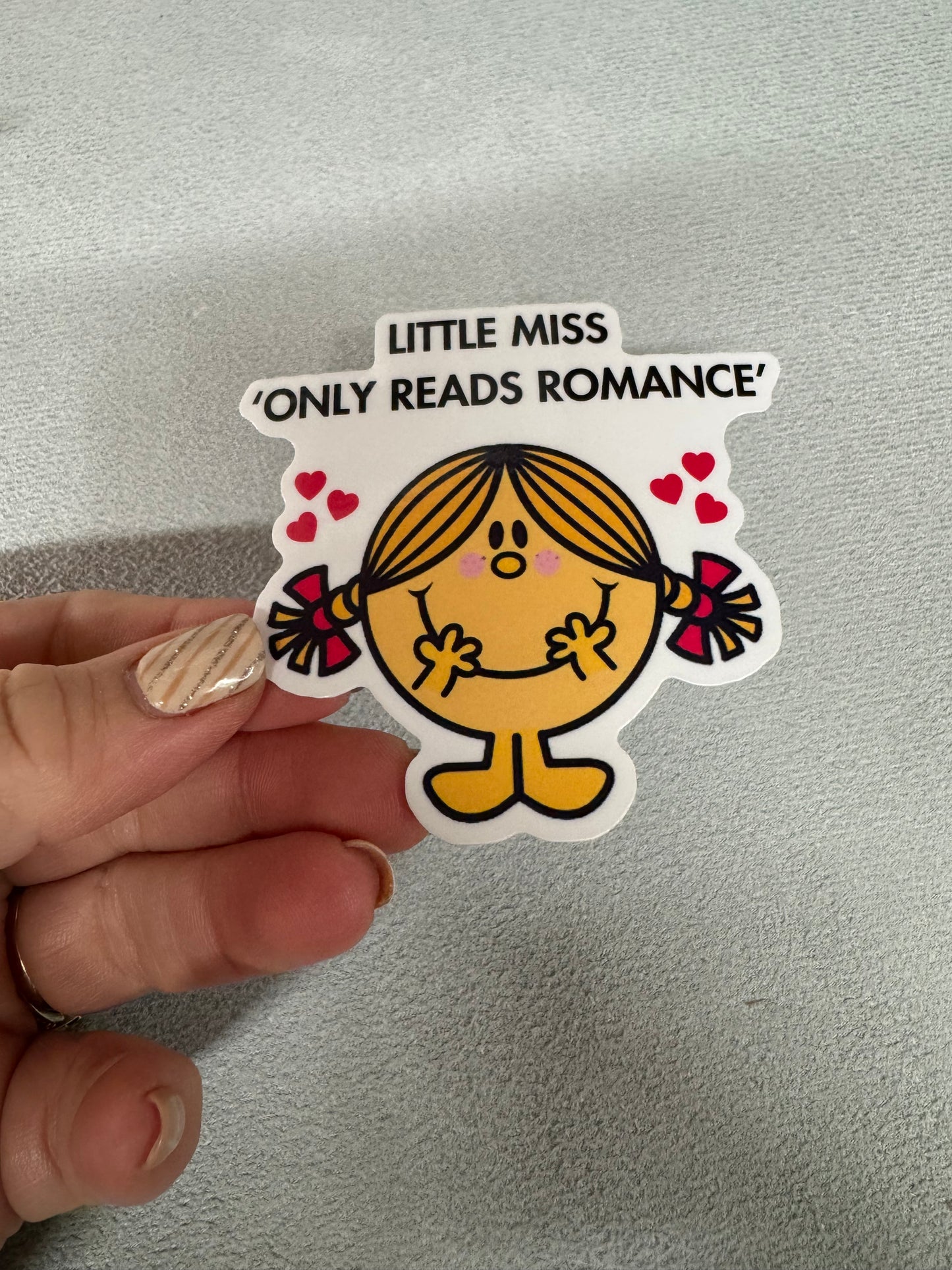 Little Miss ‘Only Reads Romance’ mug, bookmark, vinyl sticker, tote - Bookish Designs - Funny