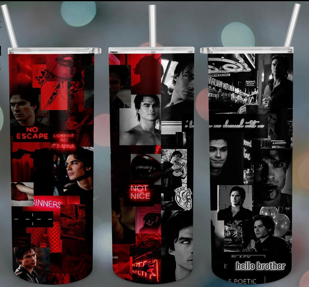 Damon Salvatore/Ian somerhalder 20oz Stainless steel tumbler with metal straw - Vampire Diaries