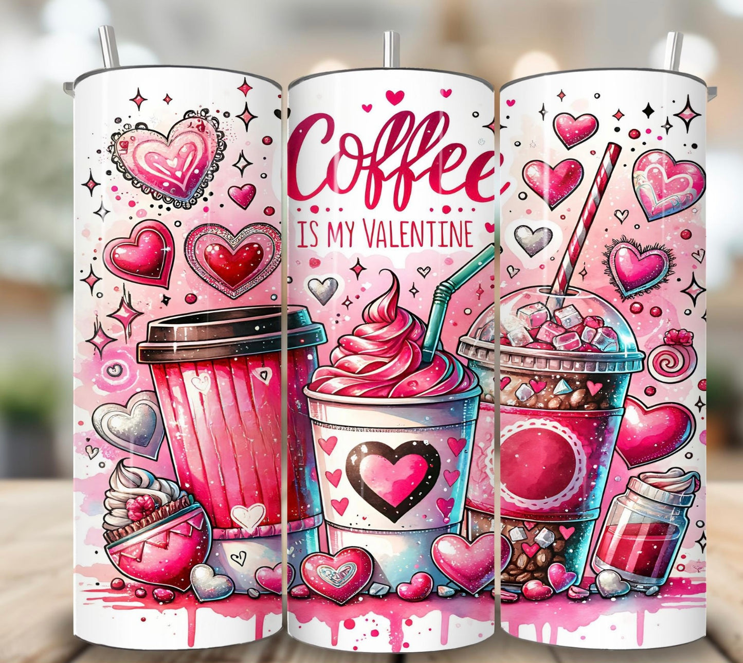 VALENTINES DESIGNS 20oz Stainless steel tumbler with metal straw - Drinkware