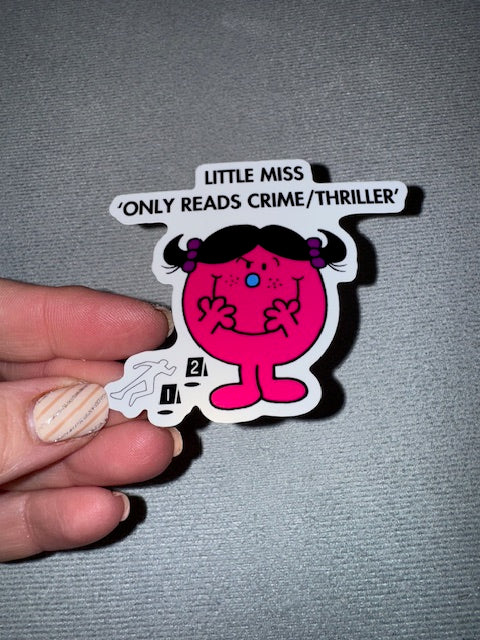 Little Miss ‘Only Reads Crime/Thriller' mug, bookmark, vinyl sticker, tote - Bookish Designs - Funny